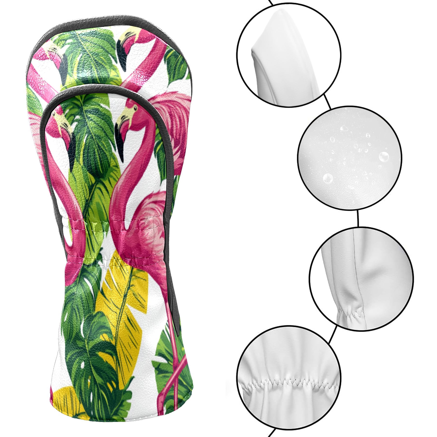 Golf Club Headcovers High Quality Waterproof Leather Golf Head Cover Set Men Women Driver Head Cover Exclusive Gift for Golf Lovers Green Flamingo