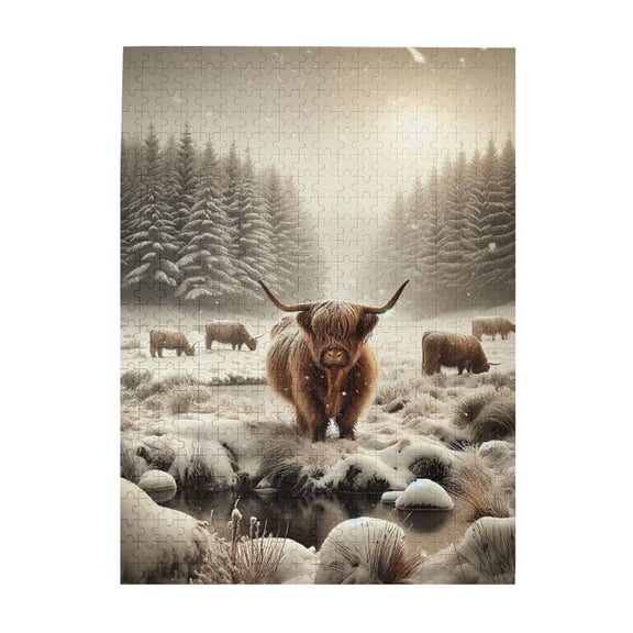 500 PCS Winter forests Highland Cow 500 Piece Vibrant Jigsaw for Adults,Every Piece is Unique,Ideal for Relaxation and Family Fun,Enjoy the puzzle solving process,Animal Wooden Puzzle