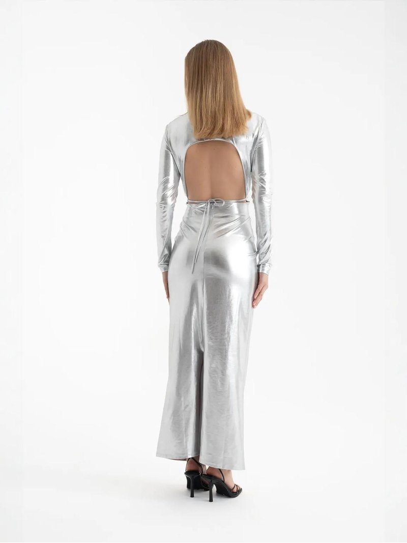 metallic plisse dress Printed Metallic Lamé Plissé Dress
