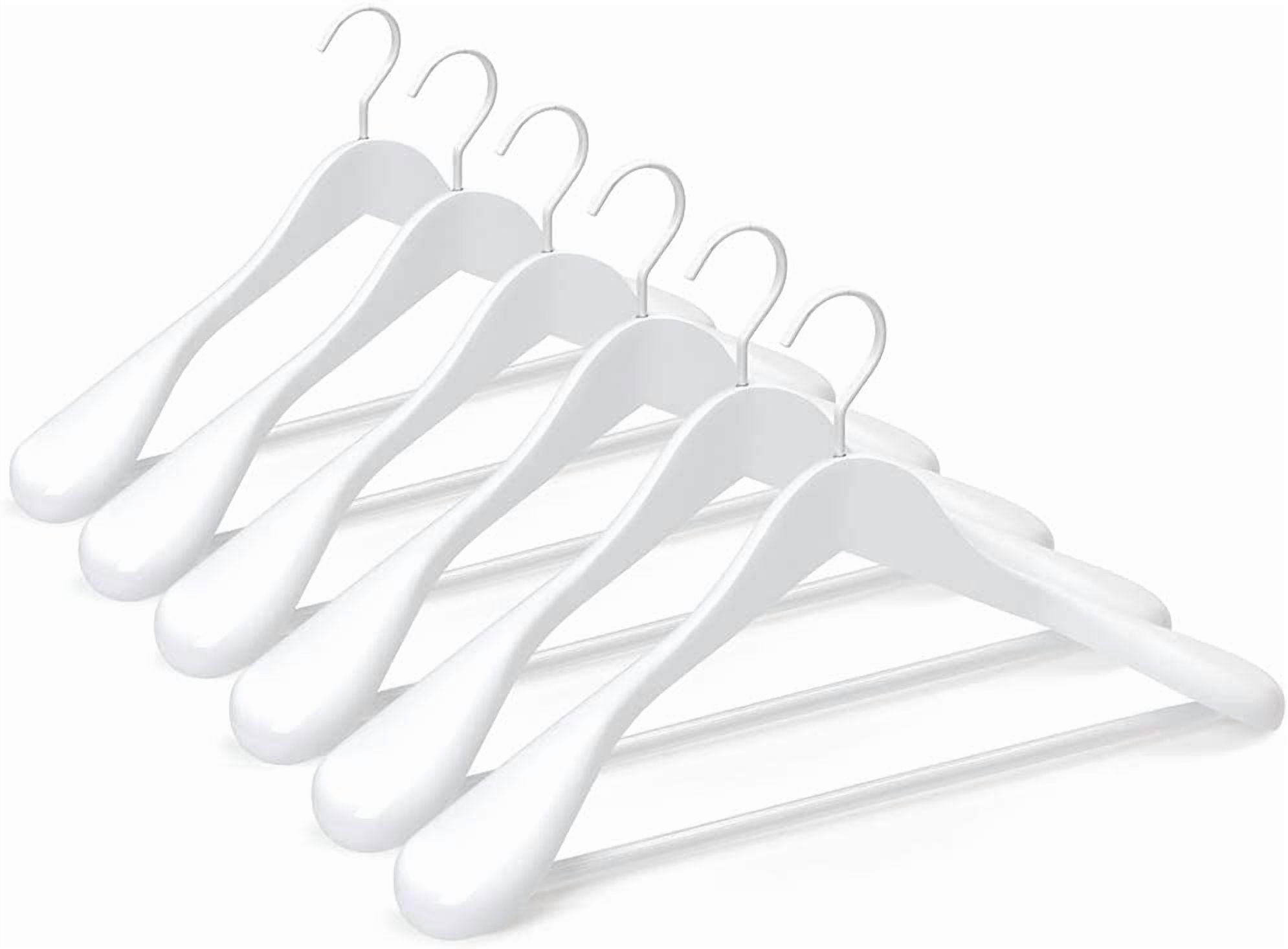 Black Wooden Coat Hanger 6 Pack, Wide Shoulder Wood Suit Hangers with Extra-Thick Flat Hooks & Anti-Slip Pants Bar, Heavy Duty Clothes Hangers,Glossy Finish, Black-CT02H