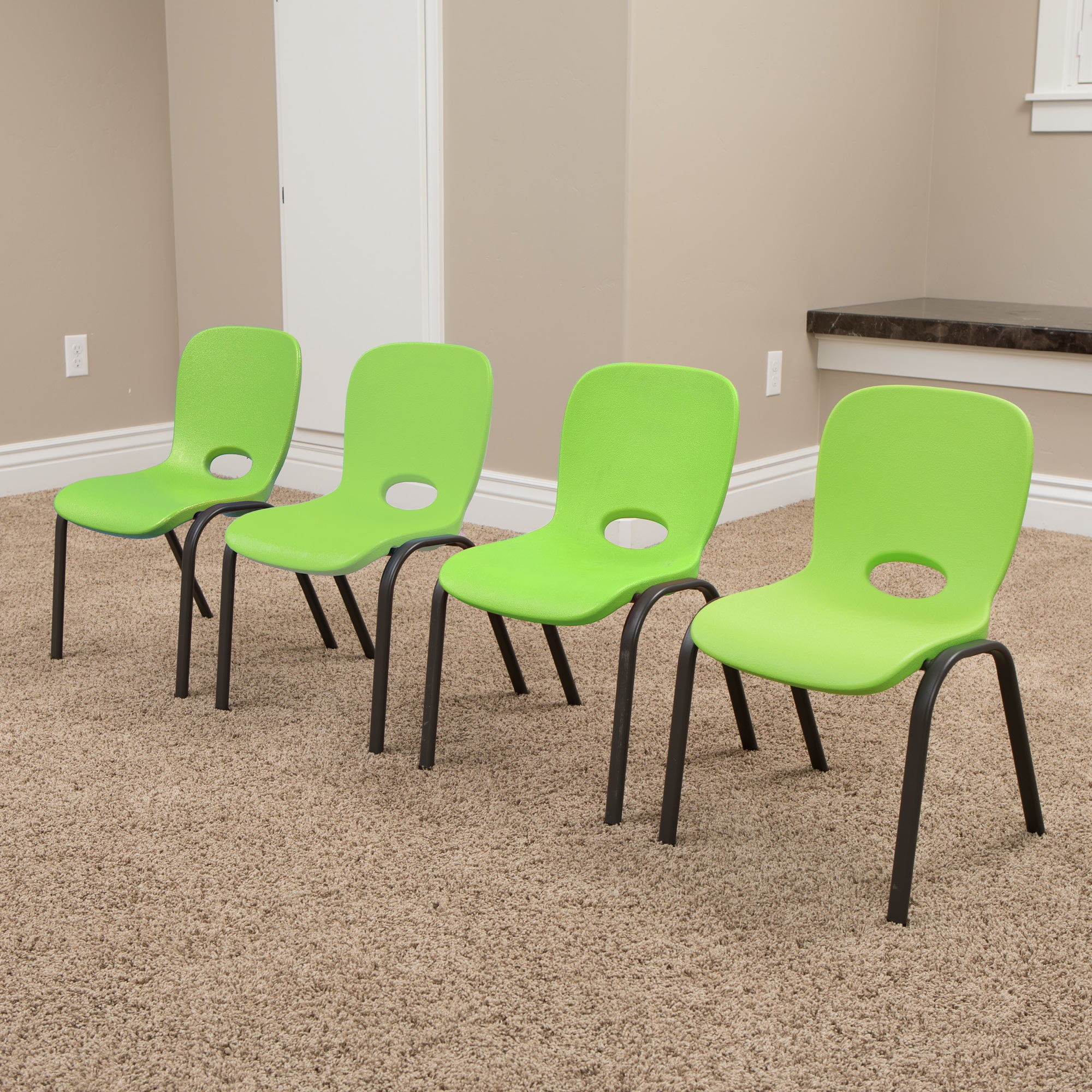 Lifetime Kids Steel Framed Indoor/Outdoor Stacking Chairs, Lime Green, (Set of 4) 80473