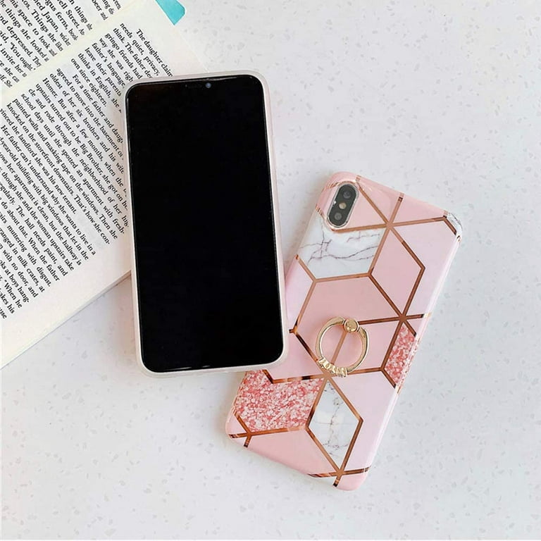 Qokey Case for iPhone 8 Plus/ 7 Plus 5.5 inch Flower Cute Cover for Women  Girls 360 Degree Rotating Ring Stand Kickstand Soft TPU Shockproof Rose