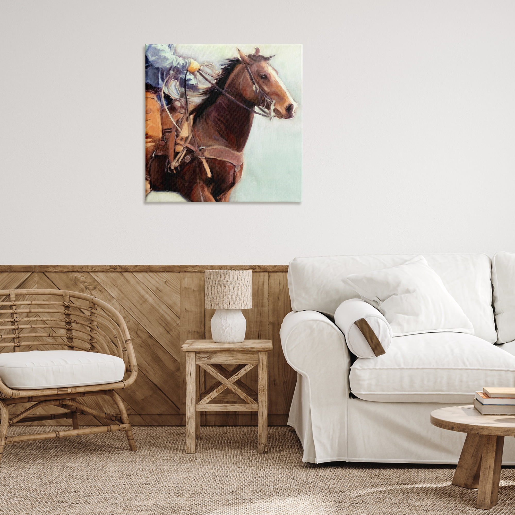 Stupell Industries Galloping Western Cowboy Animals & Insects Painting Gallery Wrapped Canvas Art Print Wall Art, 30 x 30