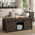 thumbnail image 4 of 47.3'' Lift Top Coffee Table Rectangle Farmhouse Coffee Table with Storage Rustic Center Table with Sliding Barn Doors for Living Room, Home, Dark Brown, 4 of 7