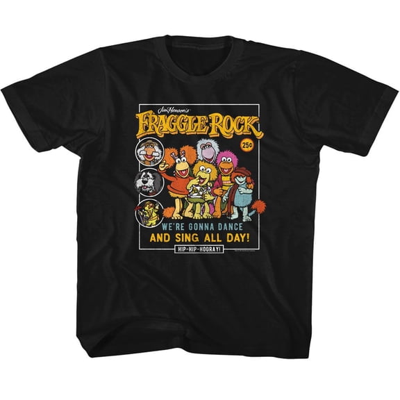Fraggle Rock Comic Cover Style Black Youth T-Shirt Xs (5-6)