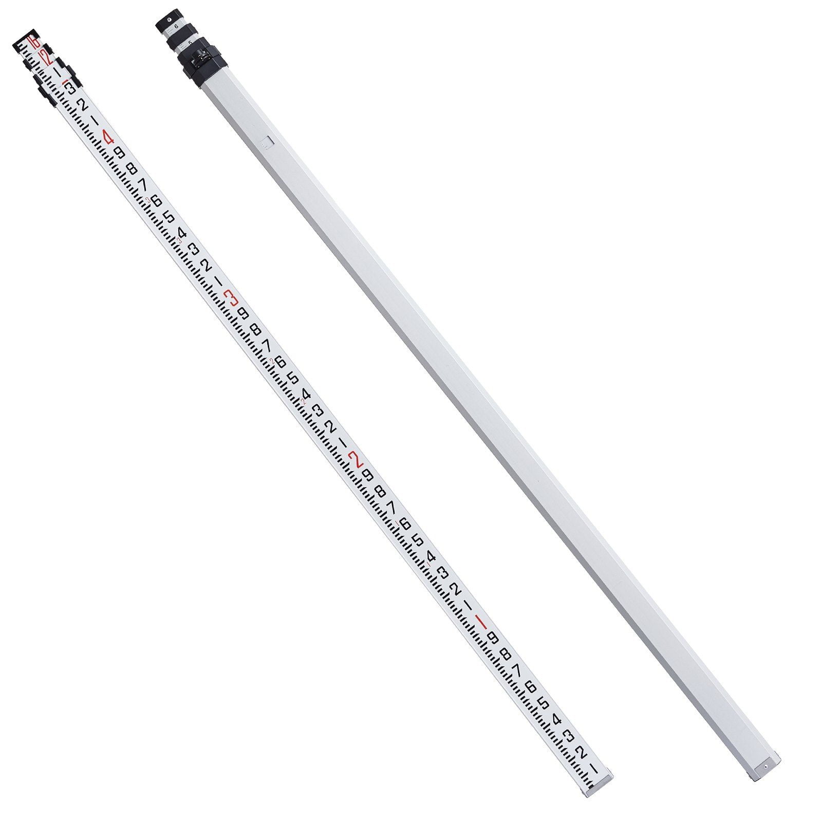 16ft Aluminum Telescopic Leveling Rod, 4-Section Survey Stick w/ Bubble Level & Carrying Case - Double-Sided 1/10ft Scale for Floor/Wall