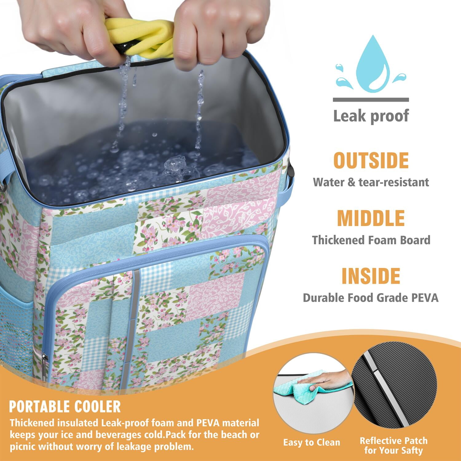 Travel Cooler Bag - Pioneer Flower Floral Print Pattern Camping Beer Cooler Backpack with Bottle Opener- Waterproof Insulated Picnic Backpacks - Cooler Bag for Beach