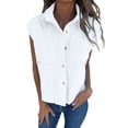thumbnail image 1 of Chemisier Sans Manches pour Femmes en Coton et Lin avec Col, Chemise Décontractée pour Bureau, Débardeur Basique, 1 of 5