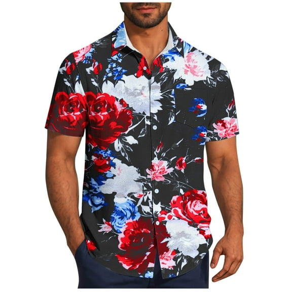 Hawaiian Style Shirts for Mens Summer Lapel Short Sleeve Shirts Coconut Tree Print Tee Shirts Front Button Beach Blouses Dressy Causal Tops Tees Going Out Fishing Golf Gym Beach Outfits 2025