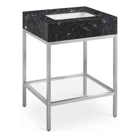 Maklaine Contemporary Black Artificial Marble Bathroom Vanity