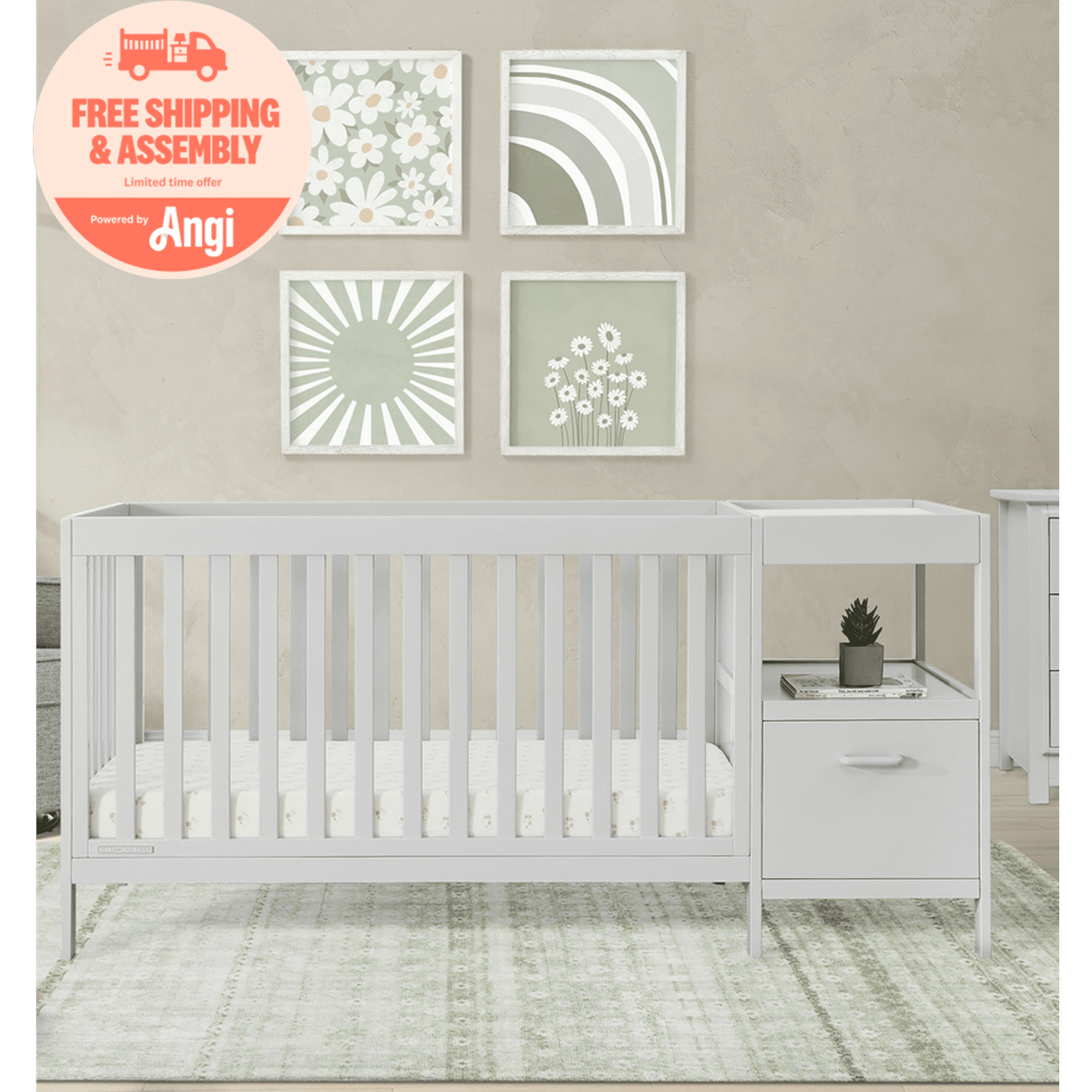 Delta Children Alice 5-in-1 Convertible Crib and Changer - Greenguard Gold Certified, Moonstruck Grey