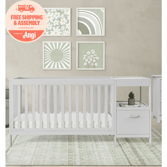 Delta Children Alice 5-in-1 Convertible Crib and Changer - Greenguard Gold Certified, Moonstruck Grey