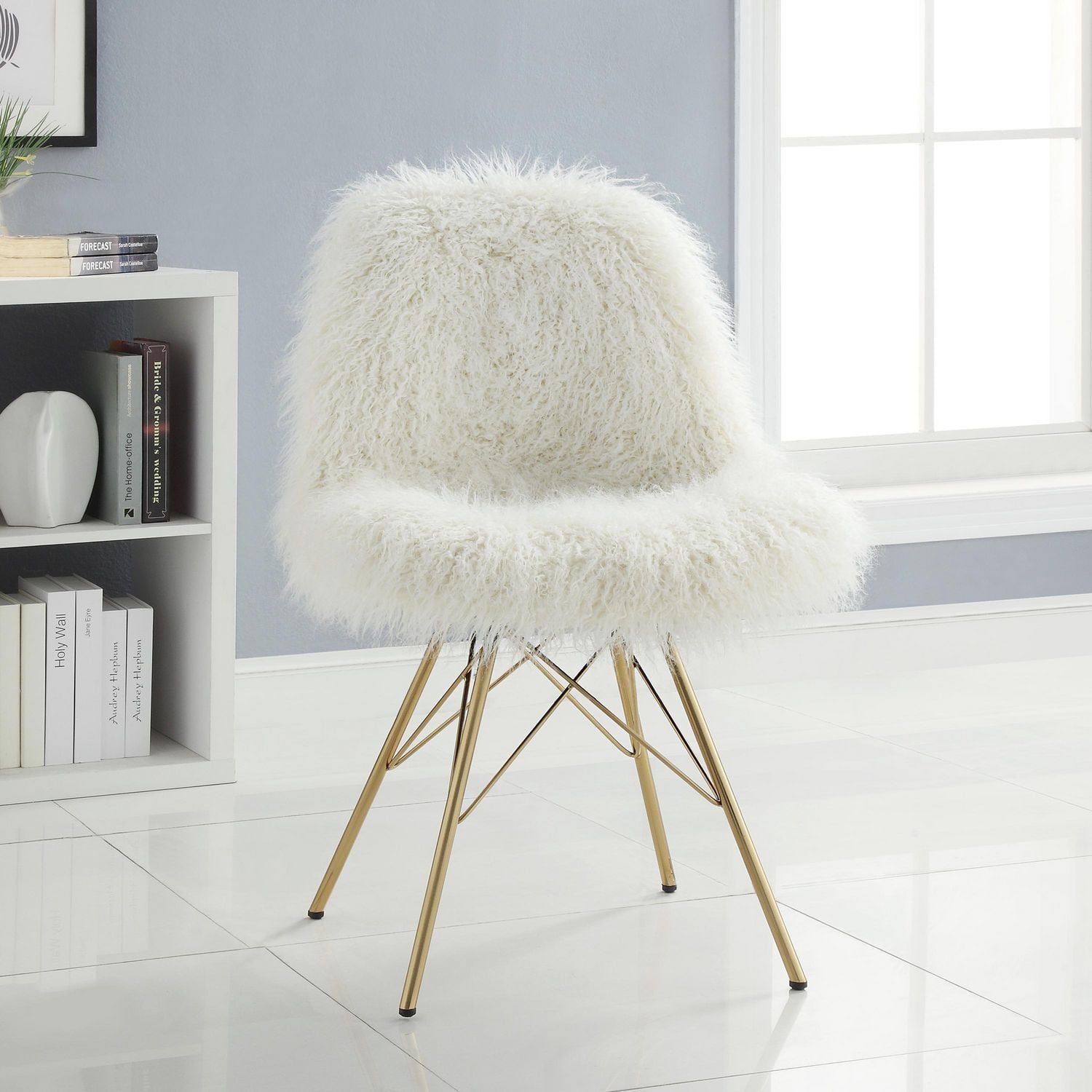 Niles Faux Fur Chair with Gold Metal Base