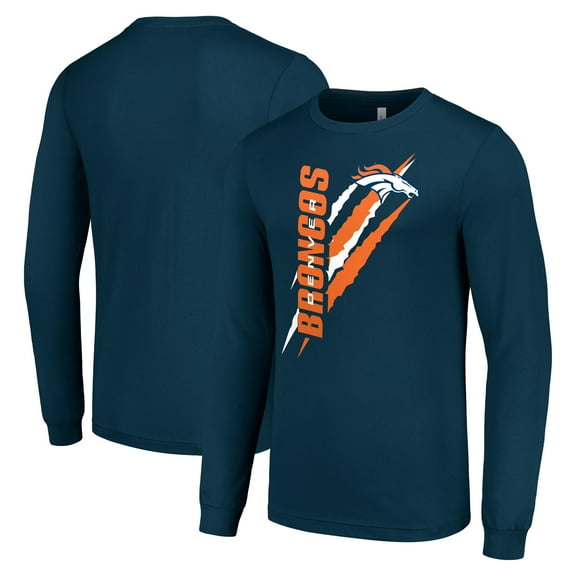 Men's Starter  Navy Denver Broncos Color Scratch Long Sleeve T-Shirt