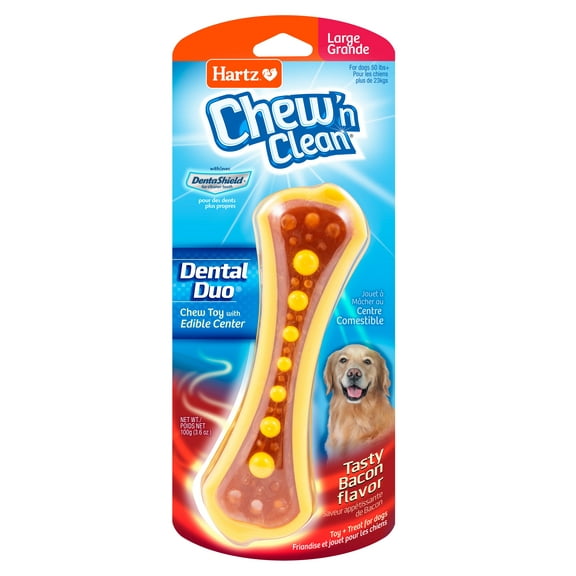 Hartz Chew N Clean Dental Duo Dog Chew Toy, Large, Bacon Flavor