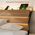 thumbnail image 4 of Galnfu Floating Full Size Bed Frame with LED Light and USB Port Charging Station, Platform Bed with Wooden Storage Headboard, Sturdy Steel Slats,Easy to Assemble, Walnut, 4 of 8