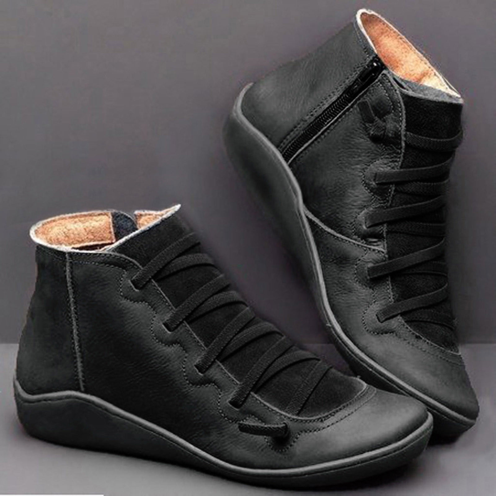 UTTOASFAY Clearance Shoes Women Boots,Women Casual Flat Leather Retro Lace-Up Boots Side Zipper Shoe Boots Rollbacks - Walmart.com