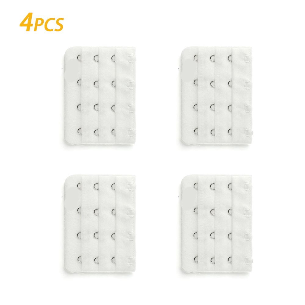 QJUHUNG AUQ Lot de 4 Rallonges de Soutien-Gorge 3 Rangées 4 Crochets Ensemble d'Extension de Soutien-Gorge Rallonges de Soutien-Gorge en Polyester 4 Crochets Blanc