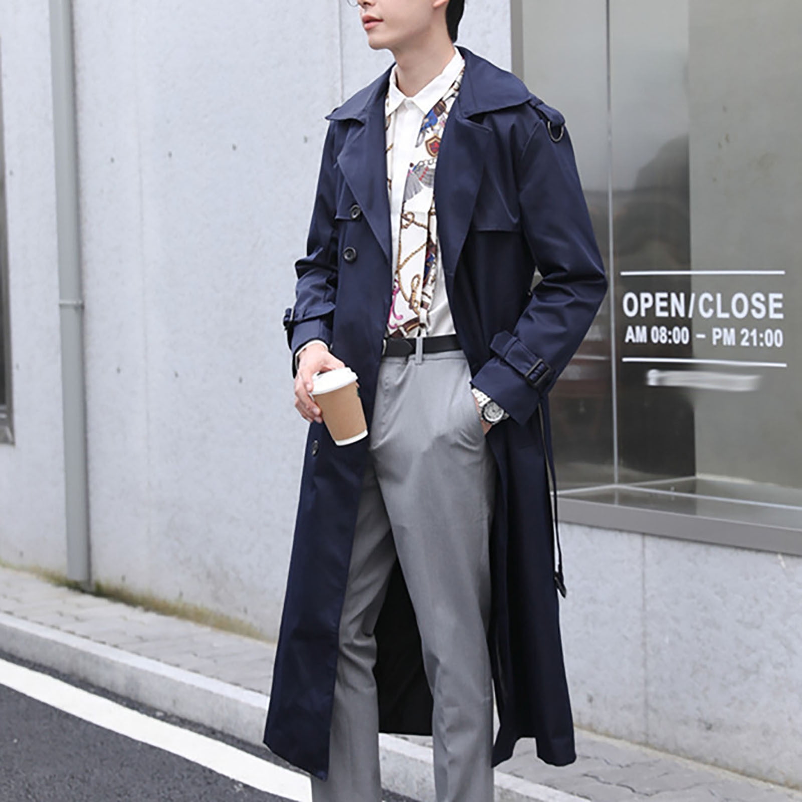 QHFBli Vintage Mens Trench Coat Classic Long Double Trench Coat