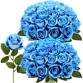 thumbnail image 2 of 24Pcs Blue Velvet Artificial Roses, Realistic Faux Roses for Wedding Centerpieces, Bridal Bouquet, Mermaid Theme Party Decor, 2 of 7