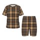 thumbnail image 1 of Fotbe khaki coffee plaid Pijama Estampada de 2 Piezas para Niños – Ropa de Dormir de Manga Corta Cómoda para Niños y Niñas, Camiseta y Shorts de Algodón-4X-Large, 1 of 6