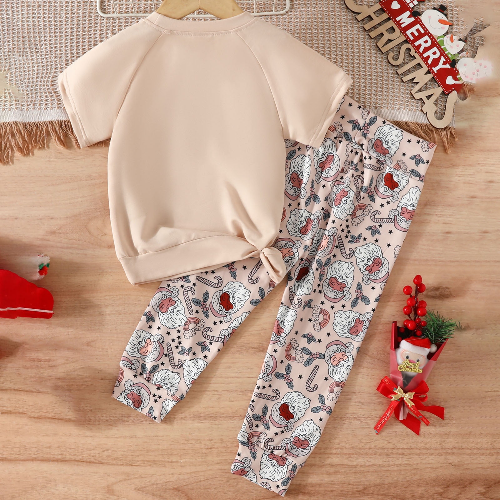 GXFC Little Girl Christmas Holiday Party Outfits Clothes 3T 4T 5T 6T 7T Kids Girls Long Sleeve Letters Print T-shirt+Santa Claus Pants 2Pcs Holiday-themed Clothing for Children Girl