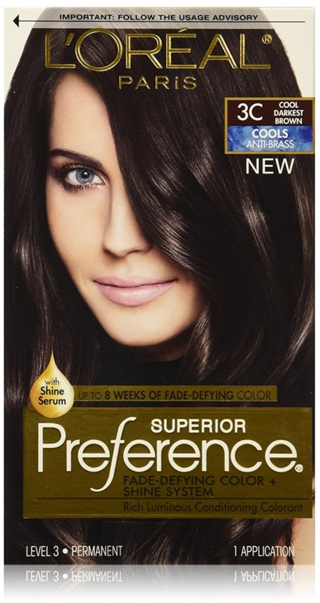 Loreal Superior Preference Fade Defying Color Shine System Cool Darkest Brown 3c 1 Ea
