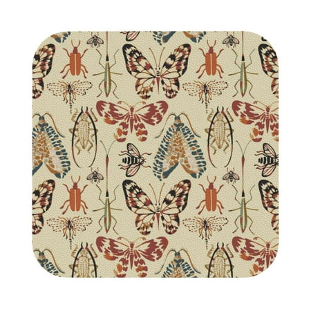 

Matuu Watercolor Insects for Cup Coasters Set of 6 Leather Coasters Desk Coasters for Office Measures 4” x 4” Square