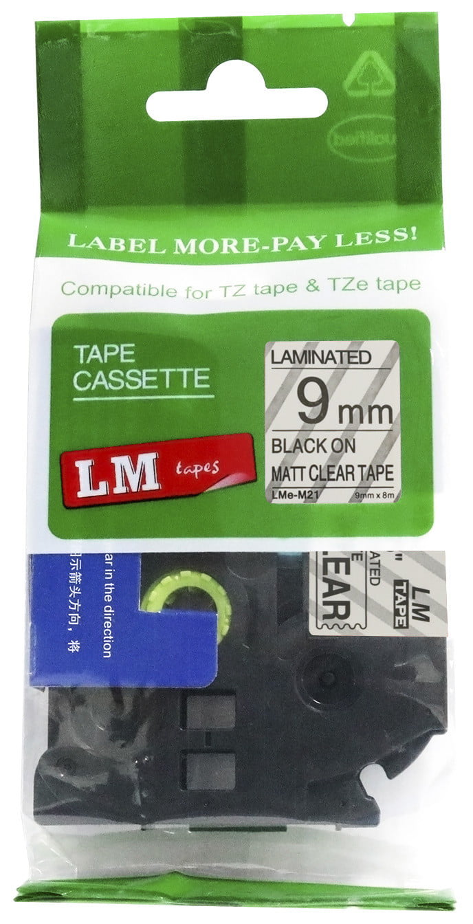 PT-1750 Label Maker 2/Pack 9mm Black on Clear Tape for P-touch Model PT1750 