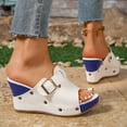 thumbnail image 4 of Rokment Women's Studded Buckles Platform Wedge Mules Slip on Sandals Fashion Casual Suede Peep Toe Color Block Chunky High Heels Summer Dressy Slides Blue Size 6.5, 4 of 6