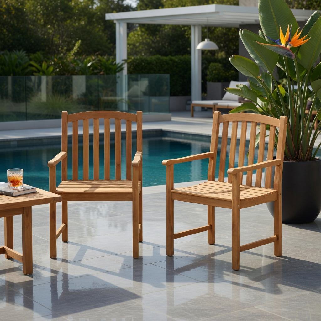 Hommoo 2-Pack Acacia Wood Outdoor Patio Chairs, Slatted Ventilated Seat, Ergonomic Inclined Backrest & Reinforced Frame for Porch, Balcony, Garden & Poolside, Natural