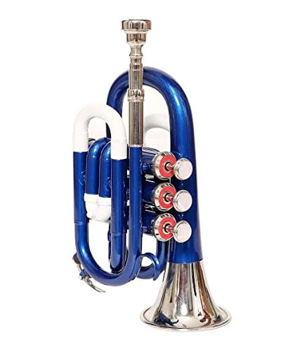 SAI MUSICAL BLUE NICKEL Pocket Trumpet 9.5" WITH FREE HARD CASE + MP-78
