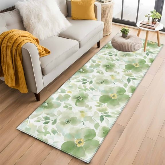 Sage Green Flower Kitchen Runner Rug 2x6 Washable Runners for Hallway Non Slip Abstract Garden Botanical Leaves Large Area Rug Indoor Floor Carpet for Bathroom Laundry Entryway Bedroom Living Room