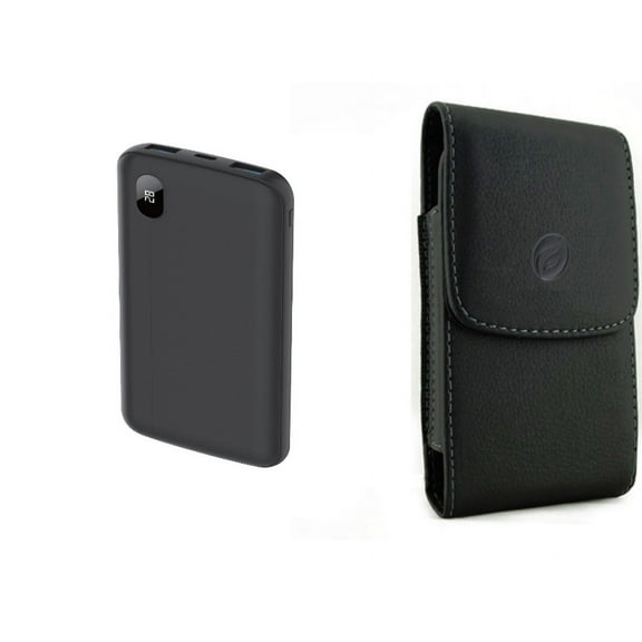 10000mAh Power Bank & Case Belt Clip for iPhone 15 Pro Max - LED Display Backup Battery Portable Charger Slim and Leather Holster Cover Pouch B4J for iPhone 15 Pro Max (6.7")