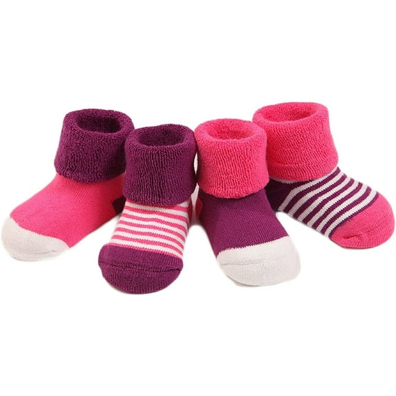 Lian LifeStyle Premium Children's 4 Pairs Cotton Crew Socks Lightweight & Effective Size 6M-12MPPurple