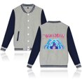 thumbnail image 2 of Moonsky K/P0p Dem 0n Hunters Fashion Women's Baseball Jacket Contrast Color Cardigan Jacket Spring and Autumn Teen Boys & Girls Baseball Uniforms Womens& Mens Baseball Jacket (Gris XS), 2 of 3