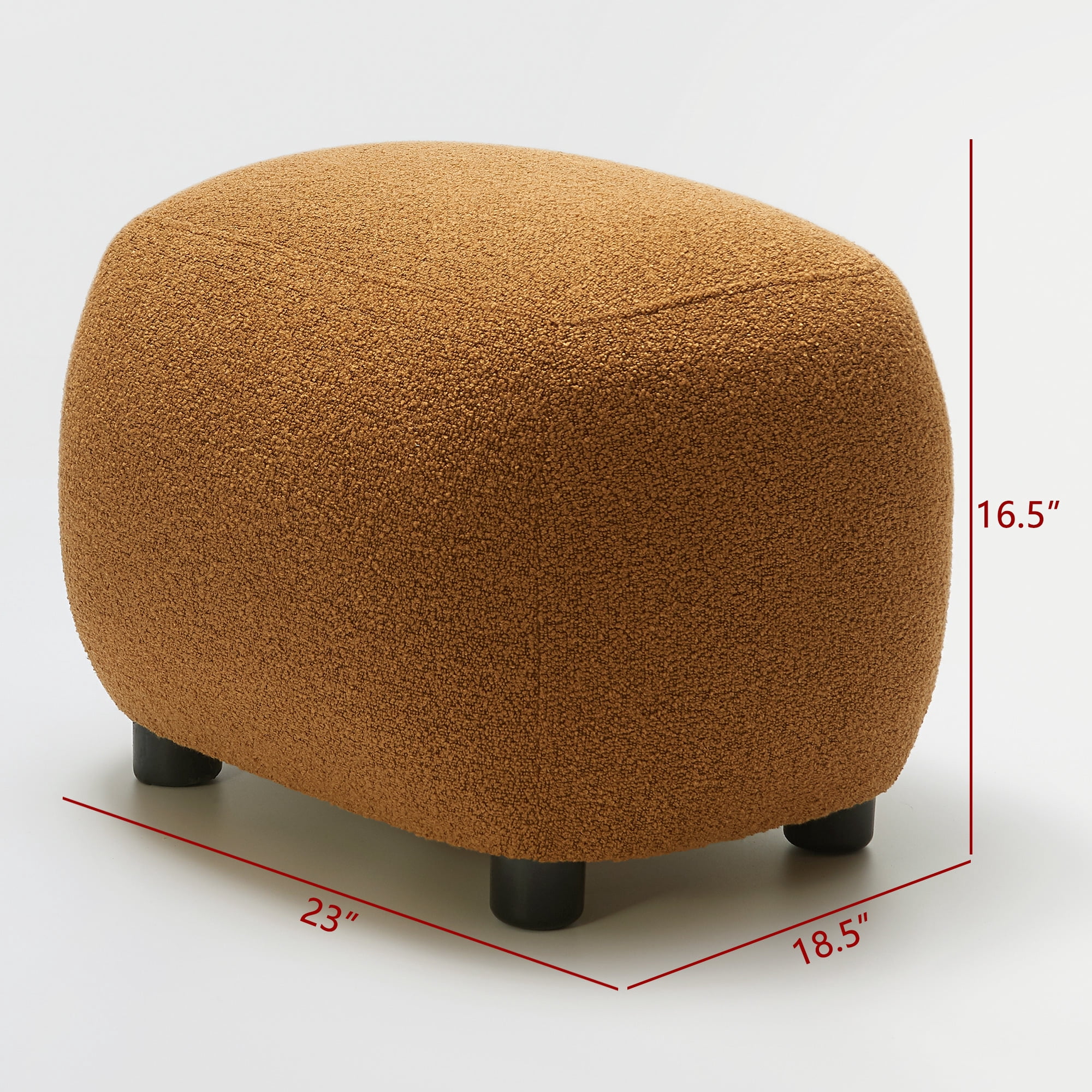 Round Boucle Upholstered Ottoman Chair, Footstool with Soft Padded Seat, Fully Assembled Modern Sofa Couch Footrest, Extra Seating for Bedroom Entryway, Brown(18.5" D x 23" W x 16.5" H)