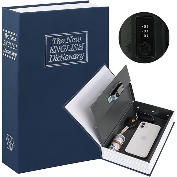Beyong Diversion Book Safe with Combination Lock, Secret Safe Metal Lock Box, Money Storage Collection Box,9.5" x 6.2" x 2.2" Navy Large