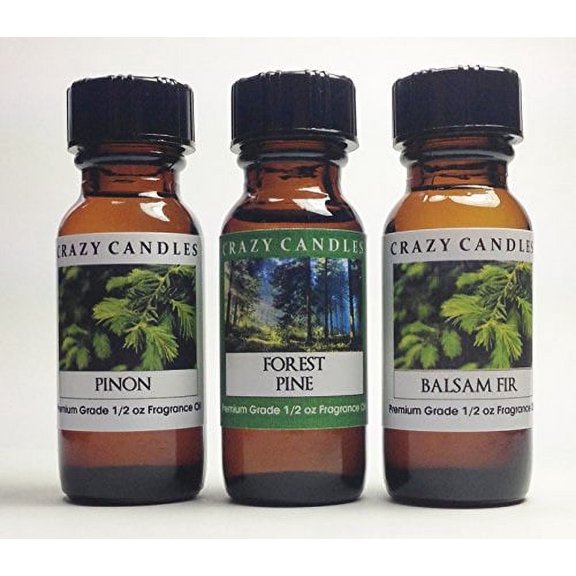 3 Bottles Set, 1 Pinon, 1 Forest Pine, 1 Balsam Fir 1/2 Fl Oz Each 15ml Premium Grade Scented Fragrance Oils By Crazy Candles