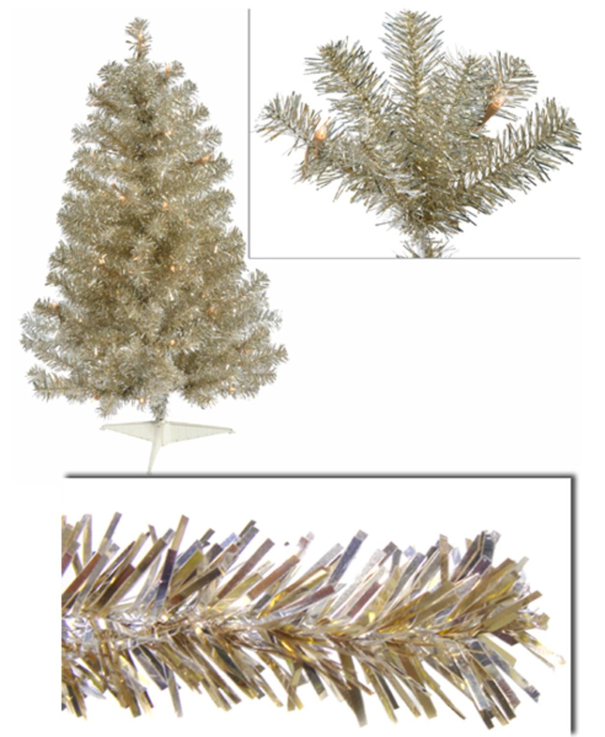 3' PreLit Champagne Full Artifical Sparkling Tinsel Christmas Tree