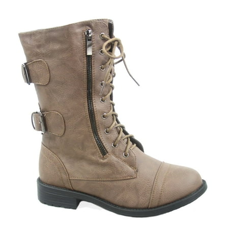 Pack-72 Women's Mid Calf Zipper Low Heel Combat Military Lace Up Boots