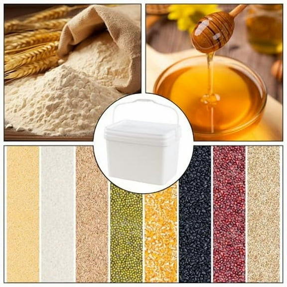 5 Gallon Plastic Square Bucket with Lid for Food Storage, Set of 4 Rectangular White Food Grade Bucket with Handle