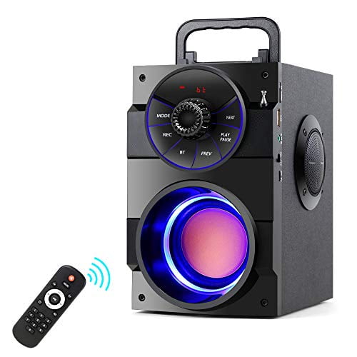 Bluetooth 5.0 Wireless 100ft Outdoor Speaker Party for Home LED Colorful Lights Travel Stereo Sound 80W Peak Support FM Radio Portable Bluetooth Speaker with Double Subwoofer Heavy Bass 60W