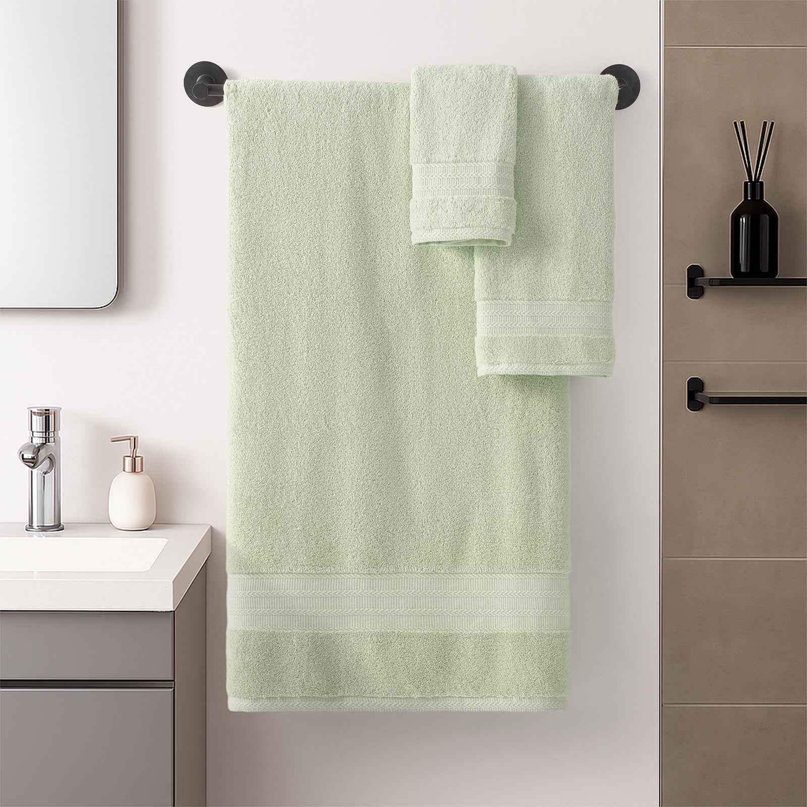 REDKISS 8-Piece 100% Cotton Towel Set, 600GSM Luxury Green Bath Towels.Quick Dry Hand Towels & Washcloths