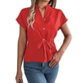 thumbnail image 1 of Blusas de Mujer con Botones, Blusas Casuales de Verano, Camisas Elegantes de para el Trabajo, Rojas, XXL, 1 of 8