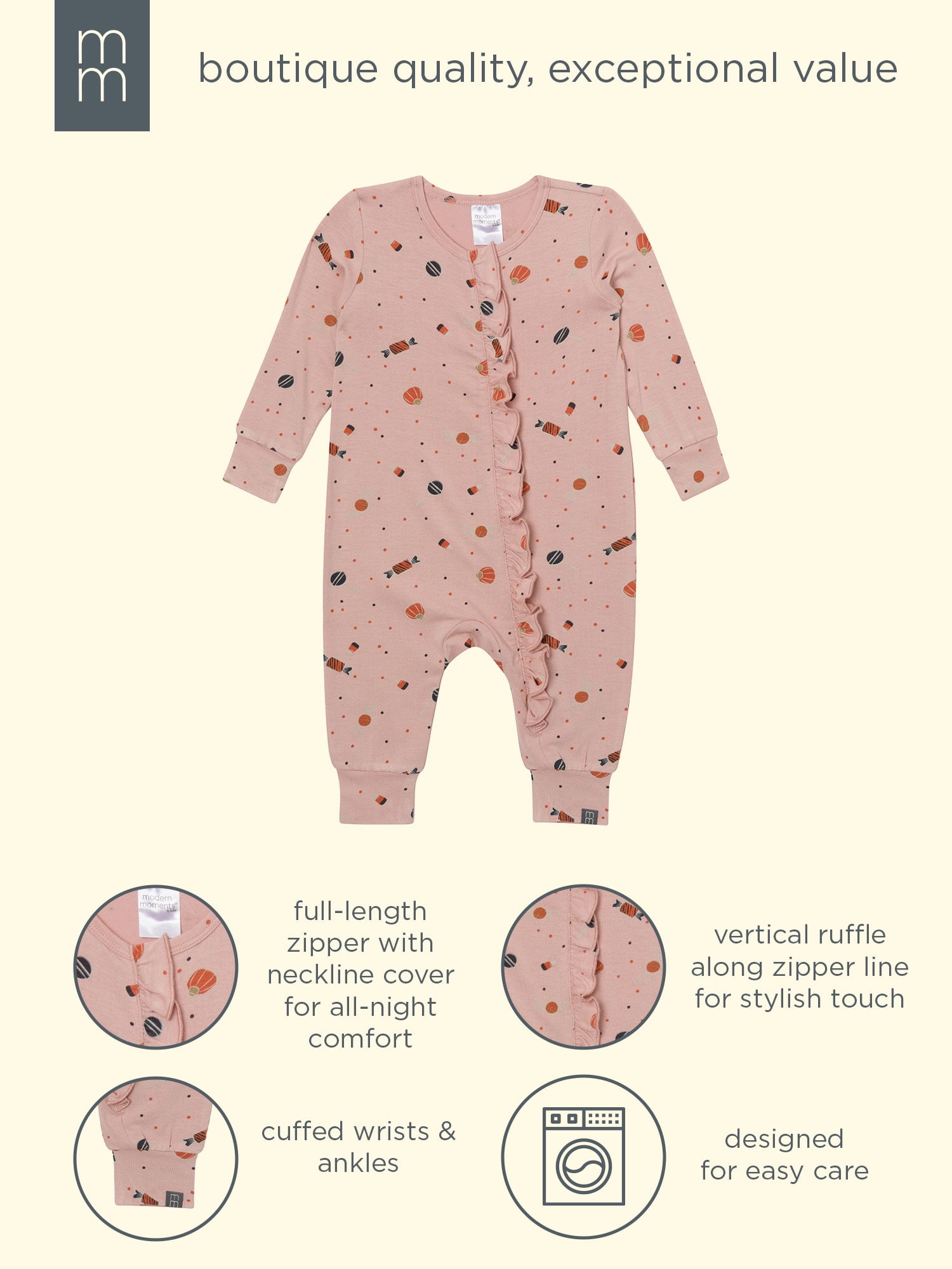 Modern Moments by Gerber Baby Girl Tow-Way Zip Viscose Halloween Ruffled Coverall, Sizes Newborn - 12 Months
