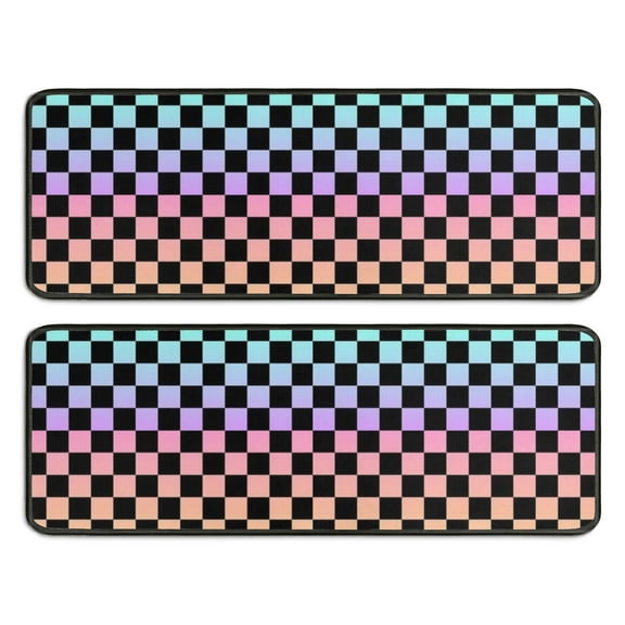 Kitchen Rugs Sets Of 2,Gradient Color Checkered Pattern Anti Fatigue Kitchen Mat Rugs Non Slip Washable,Decorative Kitchen Floor Mats for Kitchen,Sink,Laundry,17"x47" 17"x47"