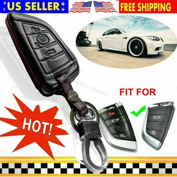 Dobrev Genuine Leather Keyless Entry Remote Fob Case Cover Protector Skin Suitable For BMW X1 X3 X5 X6 M5 2 3 5 6 7 Series 2018 2017 Key