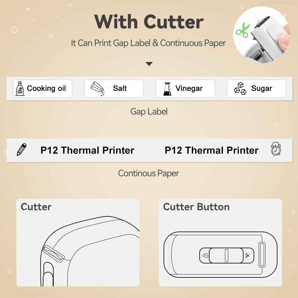 Inkless Label Printer P12 Portable Mini Printer Bluetooth Wireless Thermal Printer Auto Cut ,Fast-Drying Ink with Crisp Output