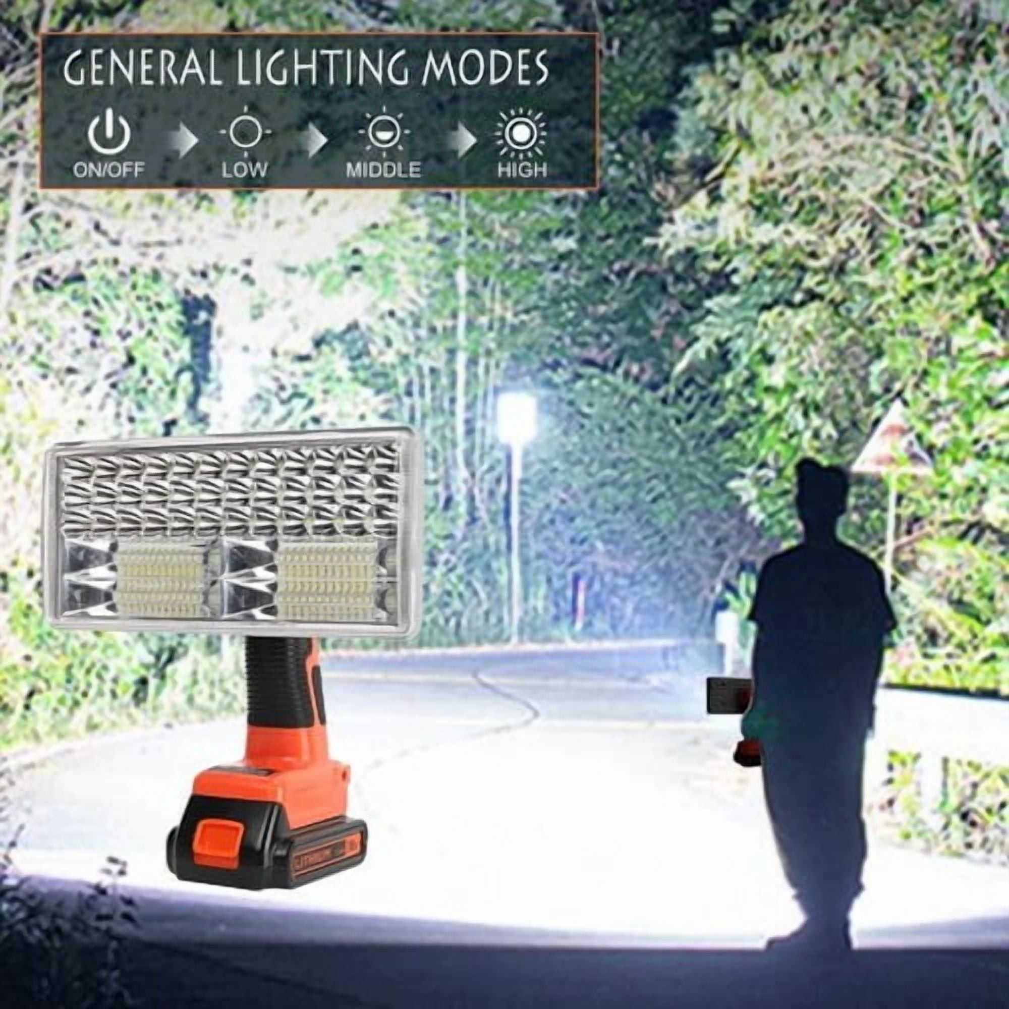 40W 4200LM Black/+Decker Light, Powered by 20V Max Lithium-ion Battery, DTEZTECH Cordless Flashlight Tool with USB Port, 9" Zinc Alloy 110°Pivoting Head, Indoor Outdoor Camping Spotlight(Tool Only)